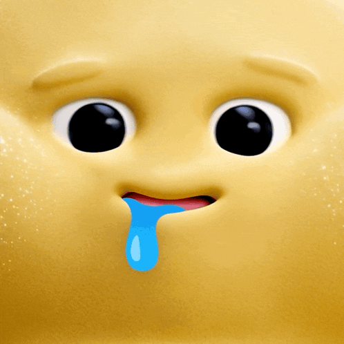 Yellow Cartoon Face Blue Tear from Mouth