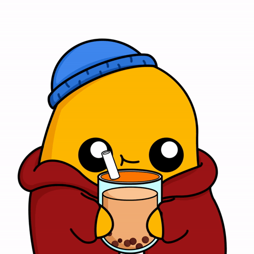 Yellow Cartoon Holding Glass With Straw GIF