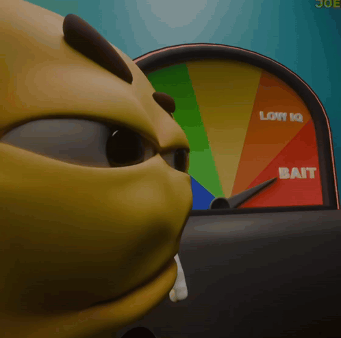 Yellow Cartoon Looking at Low IQ and Bait Gauge