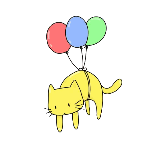 Yellow Cat Flying with Balloons