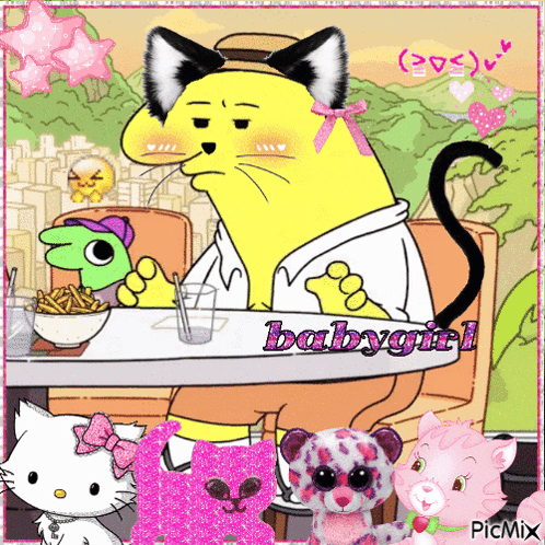 Yellow Cat Sitting at Table Babygirl