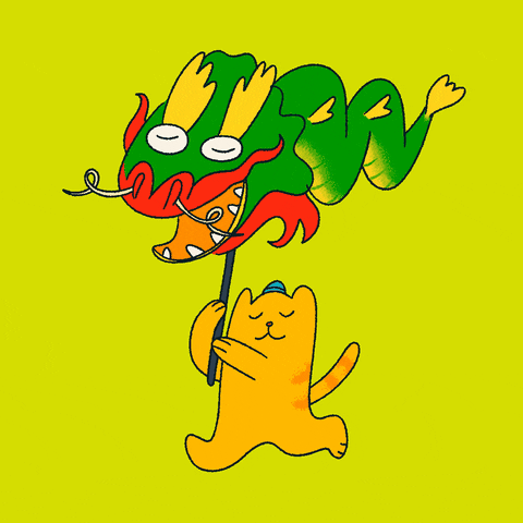 Yellow Cat Walking Dragon Dance Lunar New Year GIF