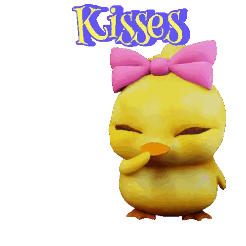 Yellow Chick With Pink Bow Kisses