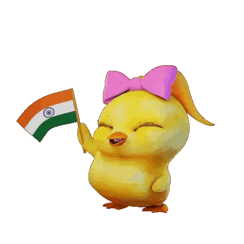 Yellow Chicken with Pink Bow Holding India Flag