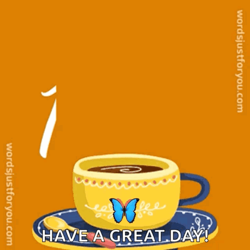 Yellow Coffee Cup With Butterfly Saying Good Morning Have a Great Day