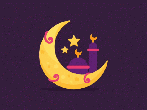 Yellow Crescent Moon Two Stars