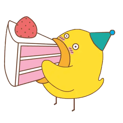 Yellow Duck Eating Cake with Party Hat