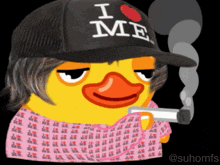 Yellow Duck Wearing I Love Me Hat GIF
