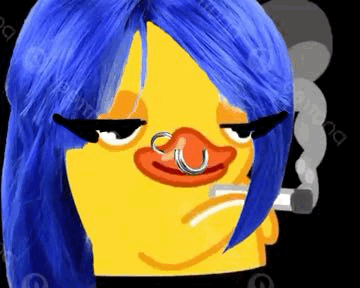 Yellow Duck with Blue Hair and Piercings Smoking