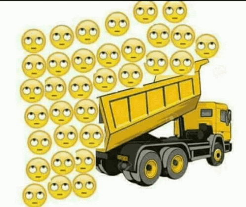 Yellow Dump Truck Surrounded by Smiley Faces