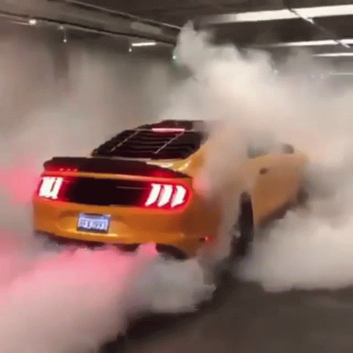Yellow Ford Mustang Burnout GIF