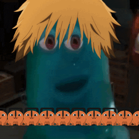 Yellow Hair Cartoon Surrounded by Orange Characters
