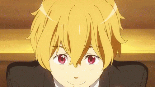 Yellow-Haired Boy With Red Eyes In Suit GIF