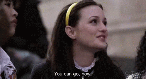 Yellow Headband Woman Saying You Can Go Now