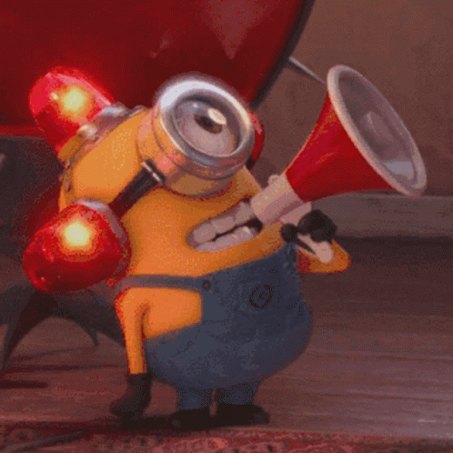 Yellow Minion Holding Megaphone and Boxing Gloves