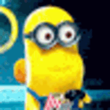 Yellow Minion Wearing Glasses Holding Microphone