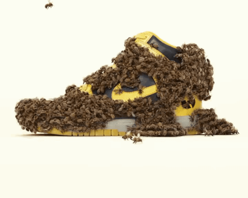 Yellow Nike Shoe Covered in Bees and Flies