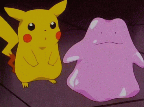 Yellow Pikachu and Pink Ditto Together
