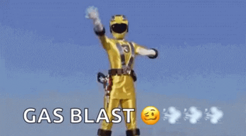 Yellow Power Ranger Standing In Rain Gas Blast GIF