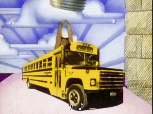 Yellow School Bus Driving on Pink Path