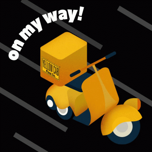 Yellow Scooter With Yellow Cab Pizza Box