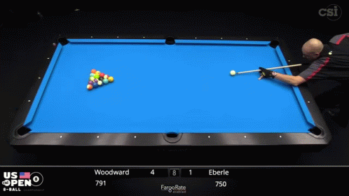 Yellow Shirt Man on Pool Table With Cue
