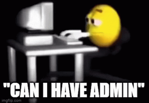 Yellow Smiley at Computer Saying Can I Have Admin