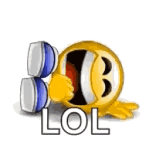 Yellow Smiley Holding Blue White Object Saying LOL