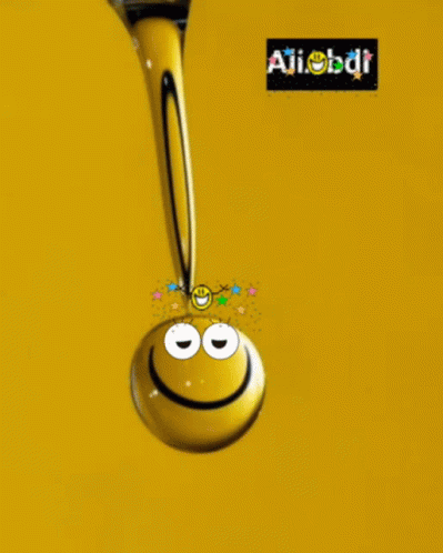 Yellow Smiley Poured Into Liquid Drop GIF