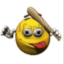 Yellow Smiley Tongue Out Holding Bat GIF