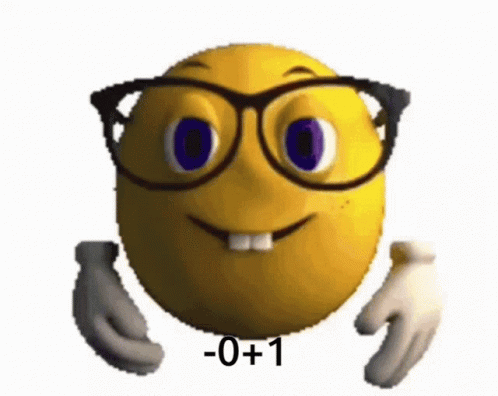 Yellow Smiley With Glasses and Gloves Saying 0 + 1