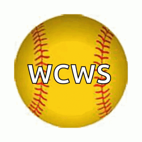 Yellow Softball With Red Stitching Saying WCWS