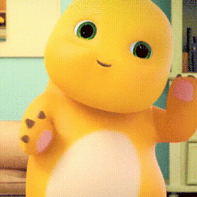 Yellow Stuffed Animal Green Eyes Pink Paw GIF