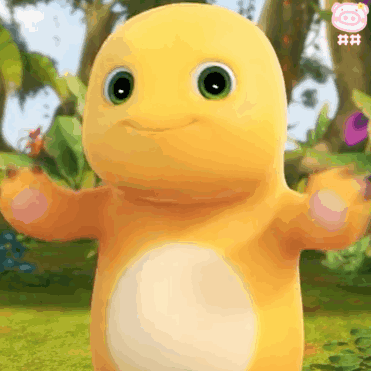 Yellow Stuffed Animal with Green Eyes and Arms Outstretched