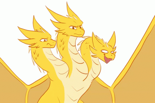 Yellow Three-Headed Dragon Cartoon