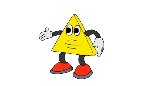 Yellow Triangle Character with Eyes and Red Shoes