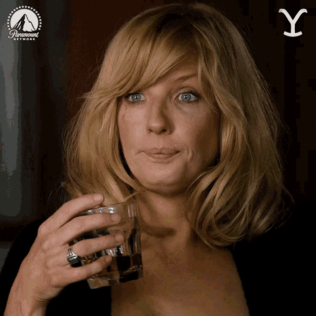 Yellowstone Beth Dutton I Don't Know Shrug Drinking GIF