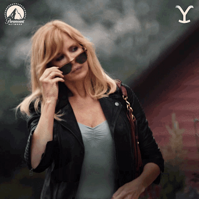 Yellowstone Beth Dutton Take Off Shades Smiling GIF