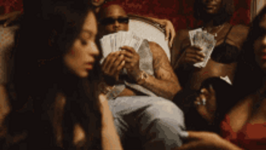 Yg Cool Money Bags Surrounded With Hot Girls GIF