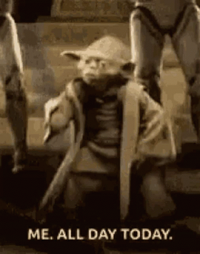 Yoda Kneeling with Sword Saying Me All Day