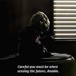 Yoda Says " Careful You Must Be When Sensing The Future Anakin " While Sitting In Front Of A Window GIF