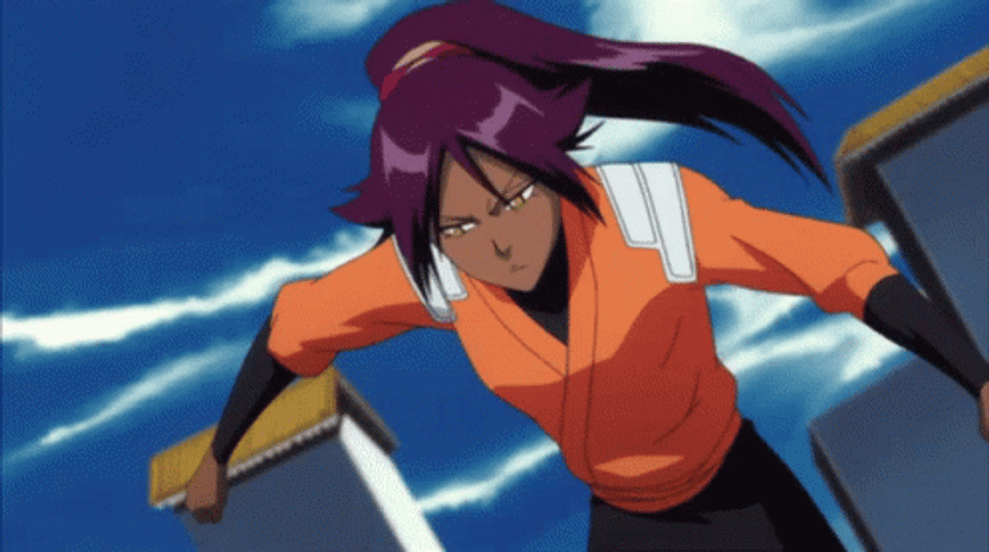 Yoruichi Shihōin Flying Looking Down Bleach Anime GIF