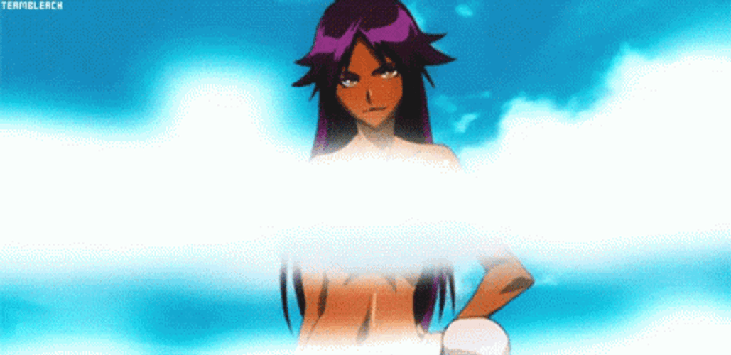 Yoruichi Shihōin Naked Ichigo Shy Blush Bleach Anime GIF