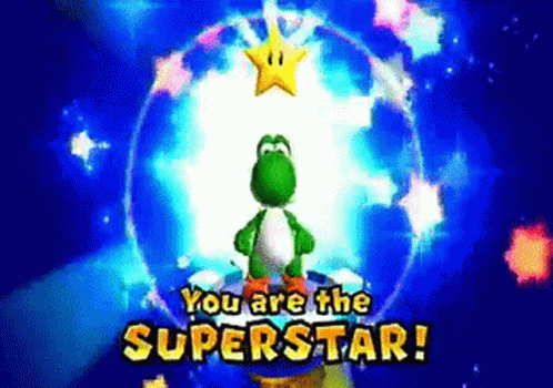 Yoshi Is Standing In Front Of A Star And Says You Are The Superstar ! GIF