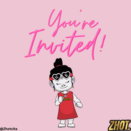 You're Invited Cartoon Girl Pink Background