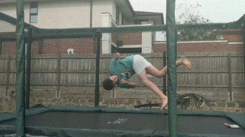 Young Boy Doing Trampoline Trick Saying Lee GIF