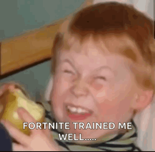 Young Boy Eating Apple Making Funny Face Playing Fortnite
