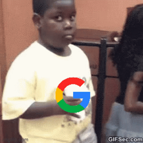Young Boy Holding Google Logo