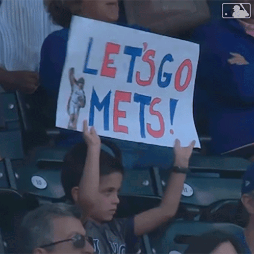 Young Boy Holding Lets Go Mets Sign GIF