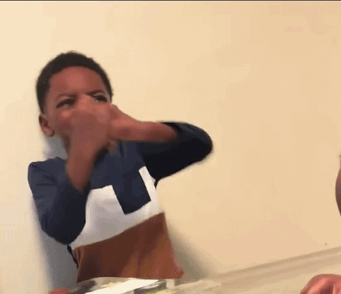 Young Boy In Blue And White Shirt Laughing GIF